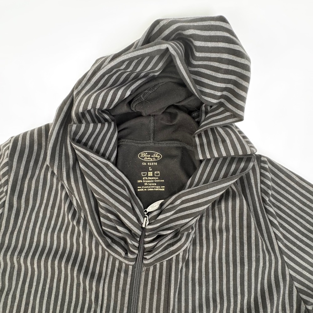 Blue Sky Clothing Co Womens Large Bamboo Organic Cotton Striped Zip Up Hoodie